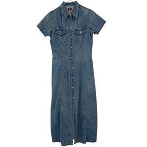 Vintage Western Maxi Denim Button Dress XL